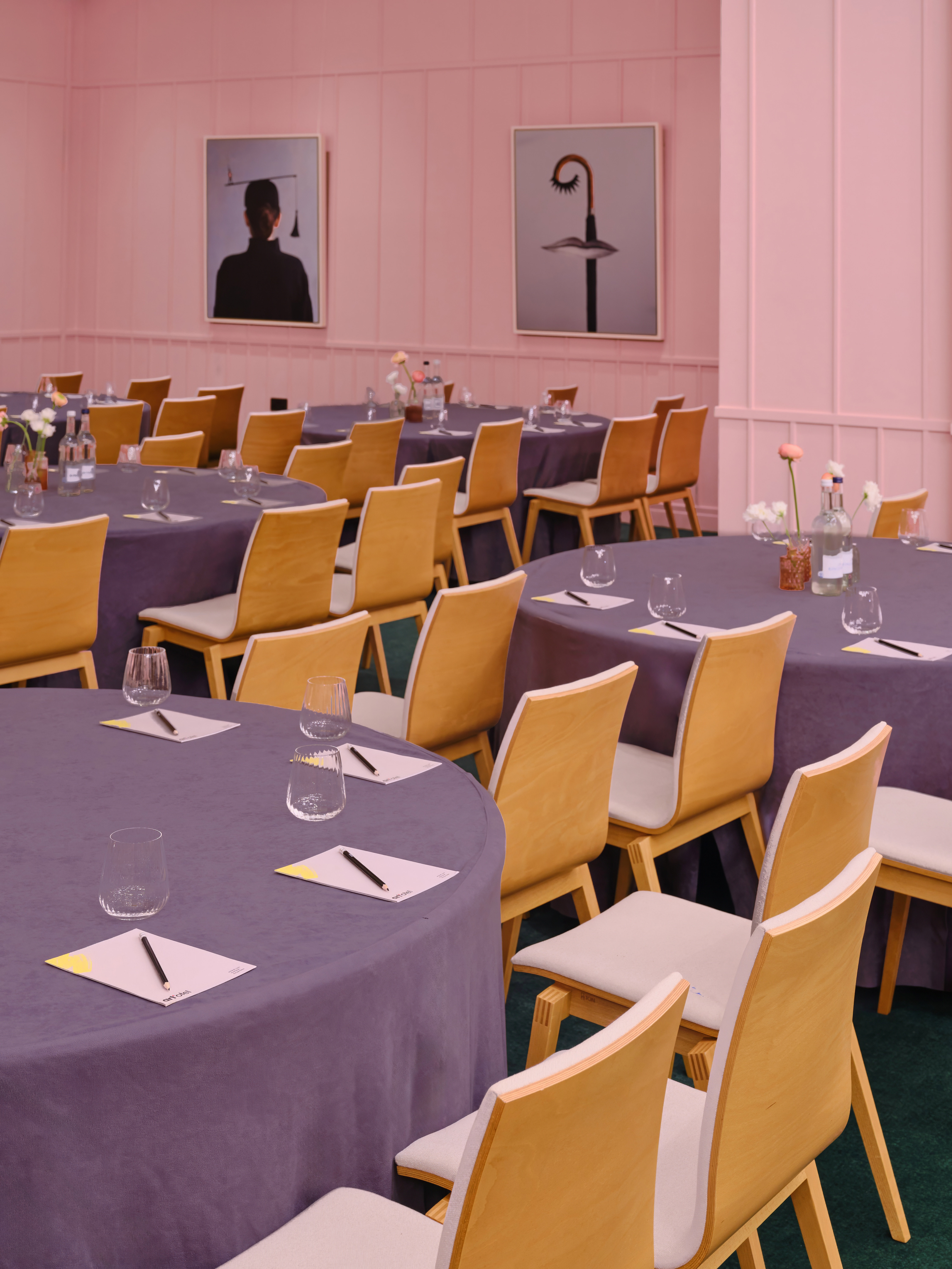 Event space in art'otel London with round tables, ideal for meetings and networking.