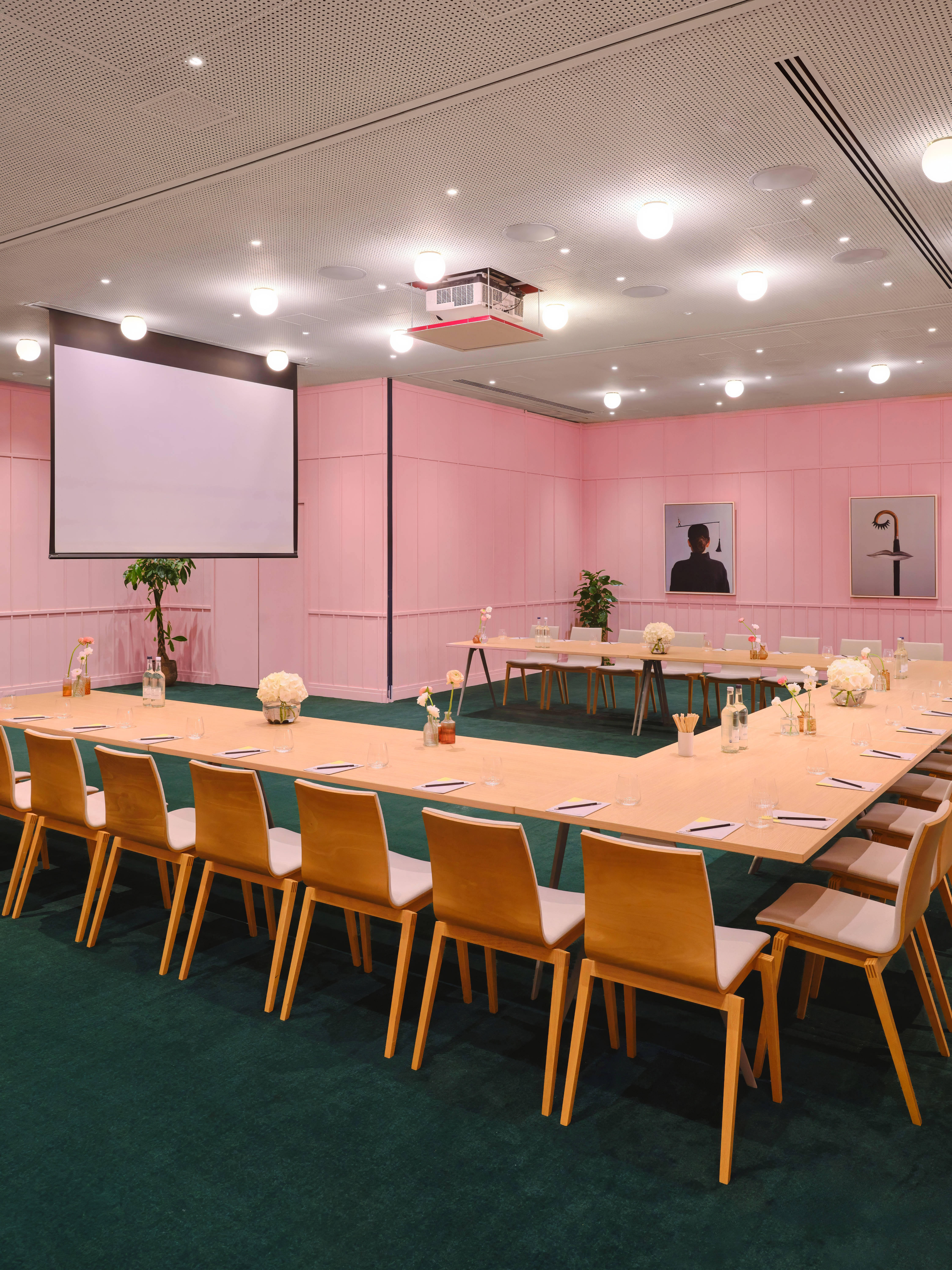 Creative Room 1-3 at art'otel London, U-shaped table, ideal for meetings and events.