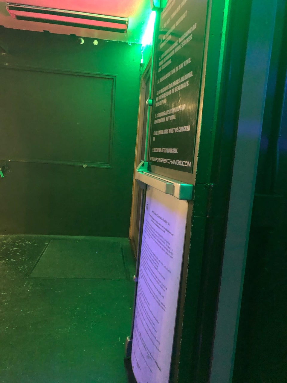 Dimly lit venue entrance at Power Exchange, ideal for events and meetings.