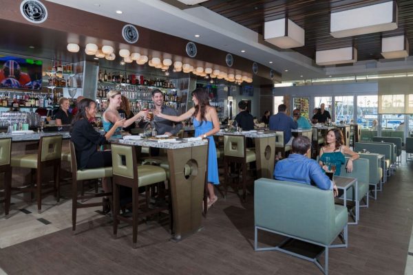 Sea Level Restaurant bar area, modern decor for networking events and gatherings.