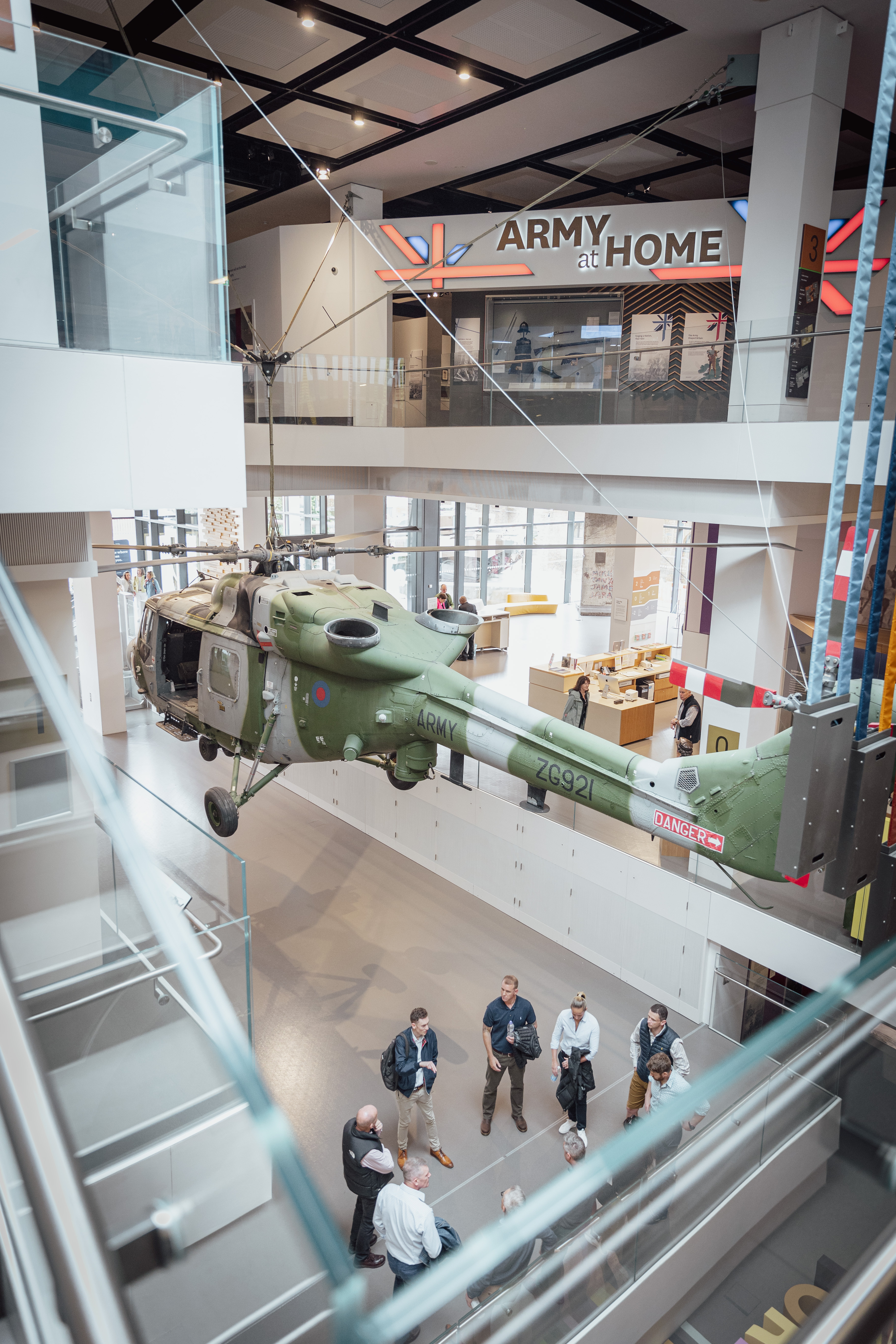Helicopter centerpiece in National Army Museum's Atrium for unique events and exhibitions.