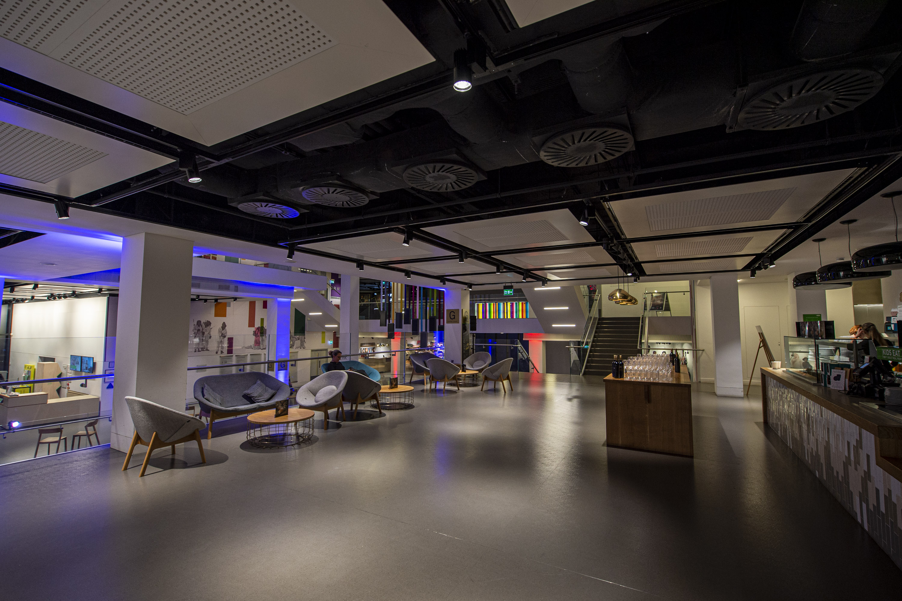 Christmas party venue with sleek decor and coffee bar at National Army Museum.