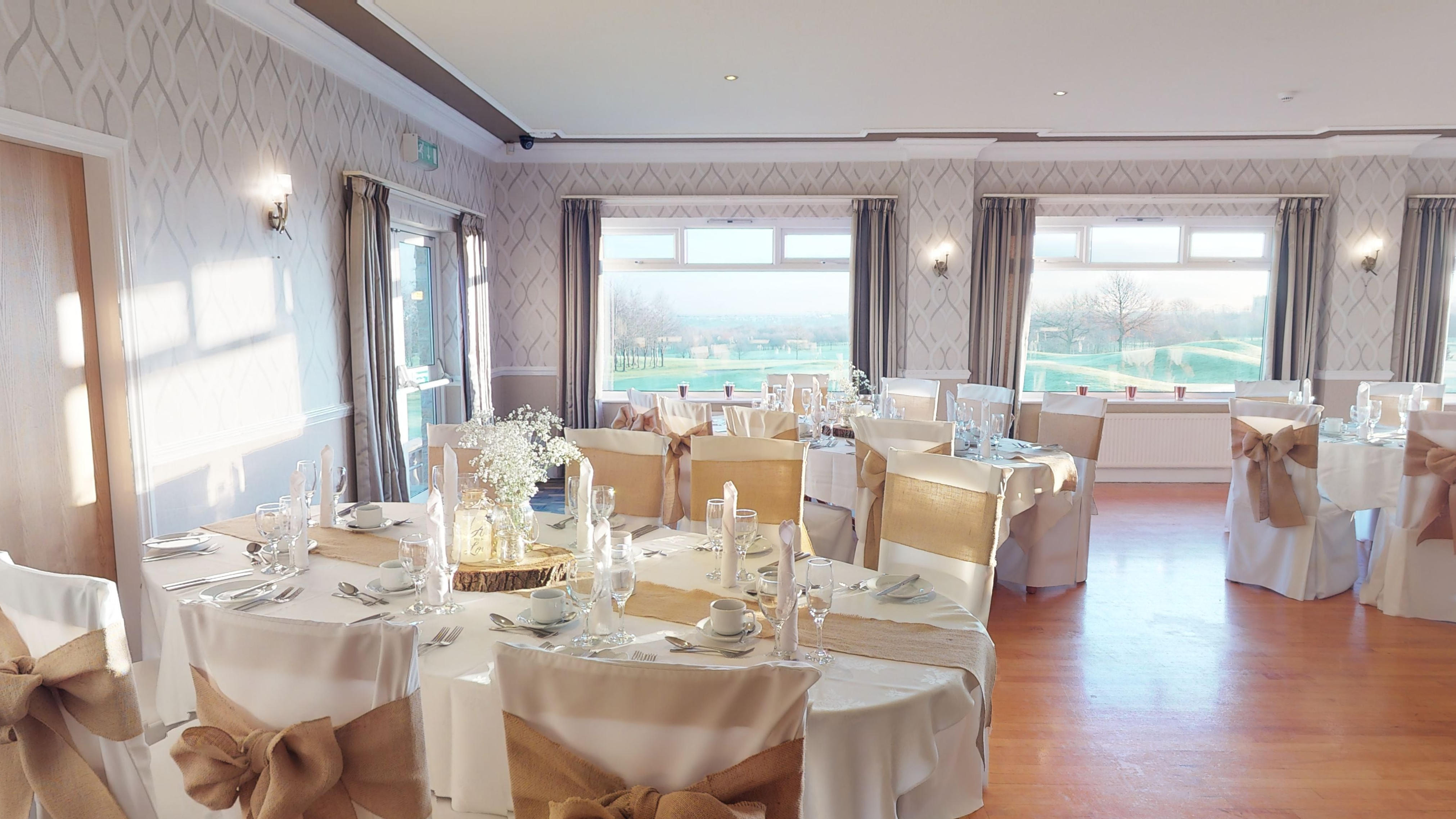 Elegant banquet room at The Manor Leeds, ideal for weddings and corporate events.