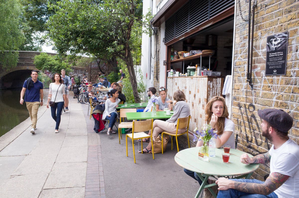 Vibrant outdoor café scene at The Towpath Cafe, perfect for networking and team-building.