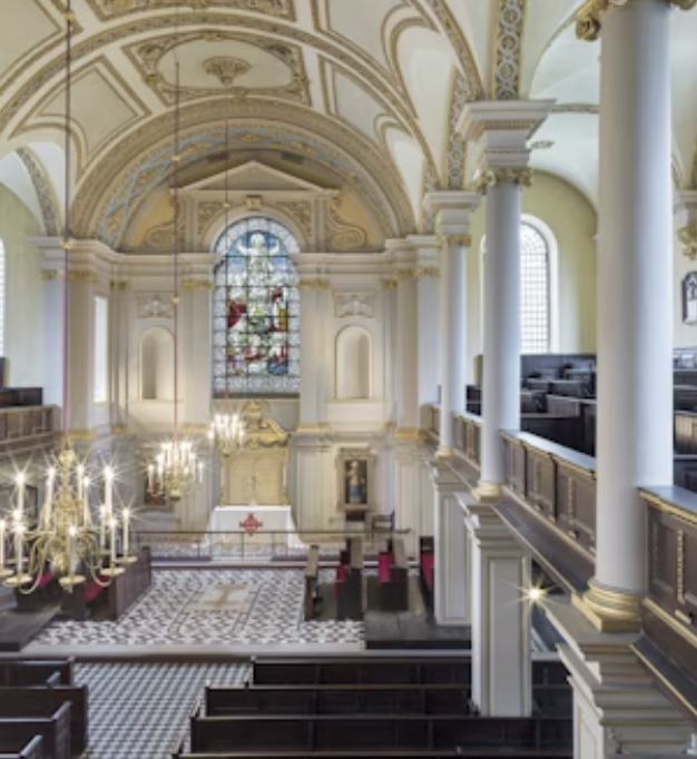 St Giles in the Fields Church: elegant event space with stained glass for ceremonies and meetings.