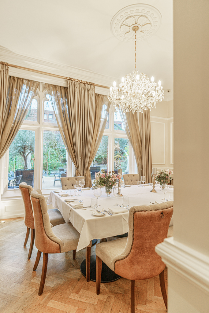 Elegant dining table in The Churchill Room, ideal for upscale events and gatherings.
