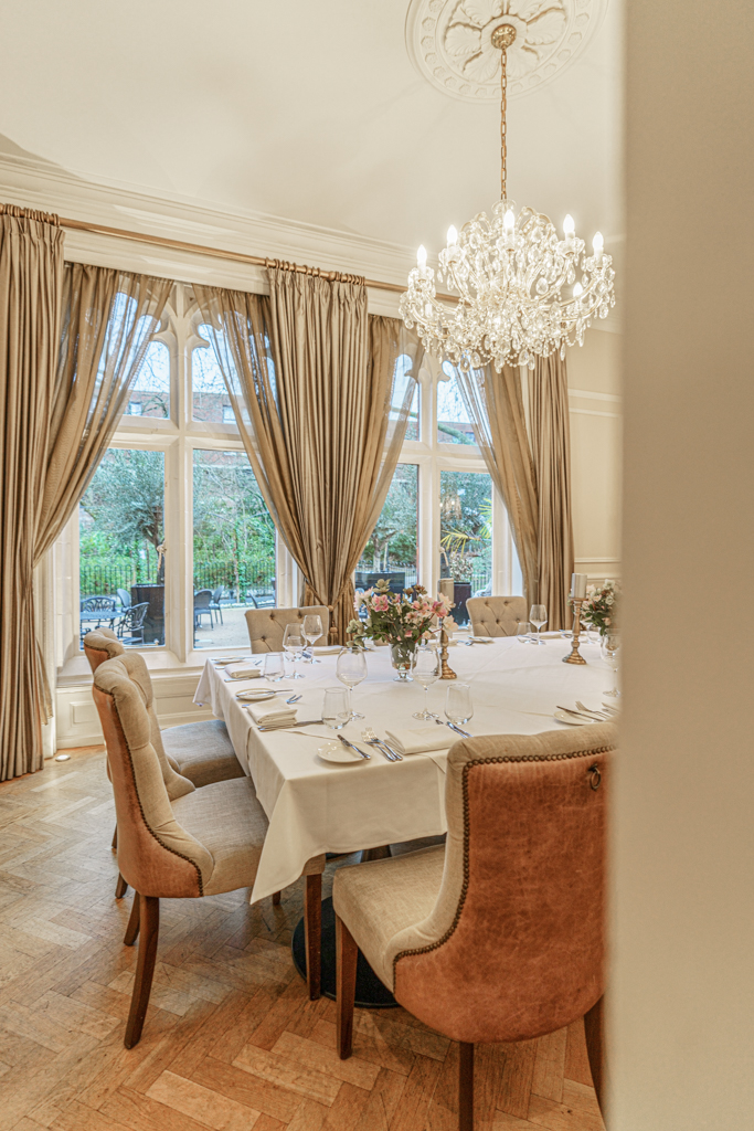 Elegant dining table in The Churchill Room, perfect for corporate events and celebrations.