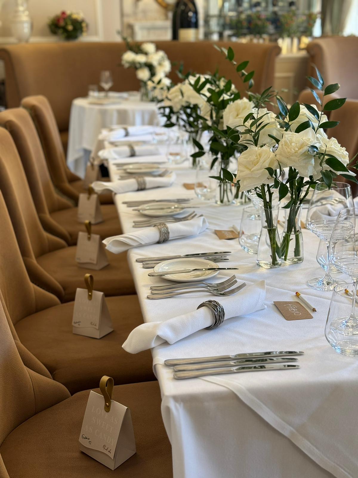 Elegant dining table setup in The Churchill Room for events at St Paul's Hotel.