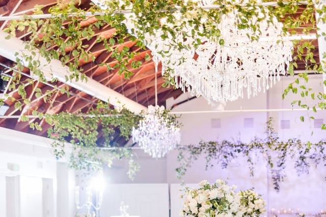 Elegant event space in VASA San Diego with chandeliers, perfect for weddings and upscale gatherings.