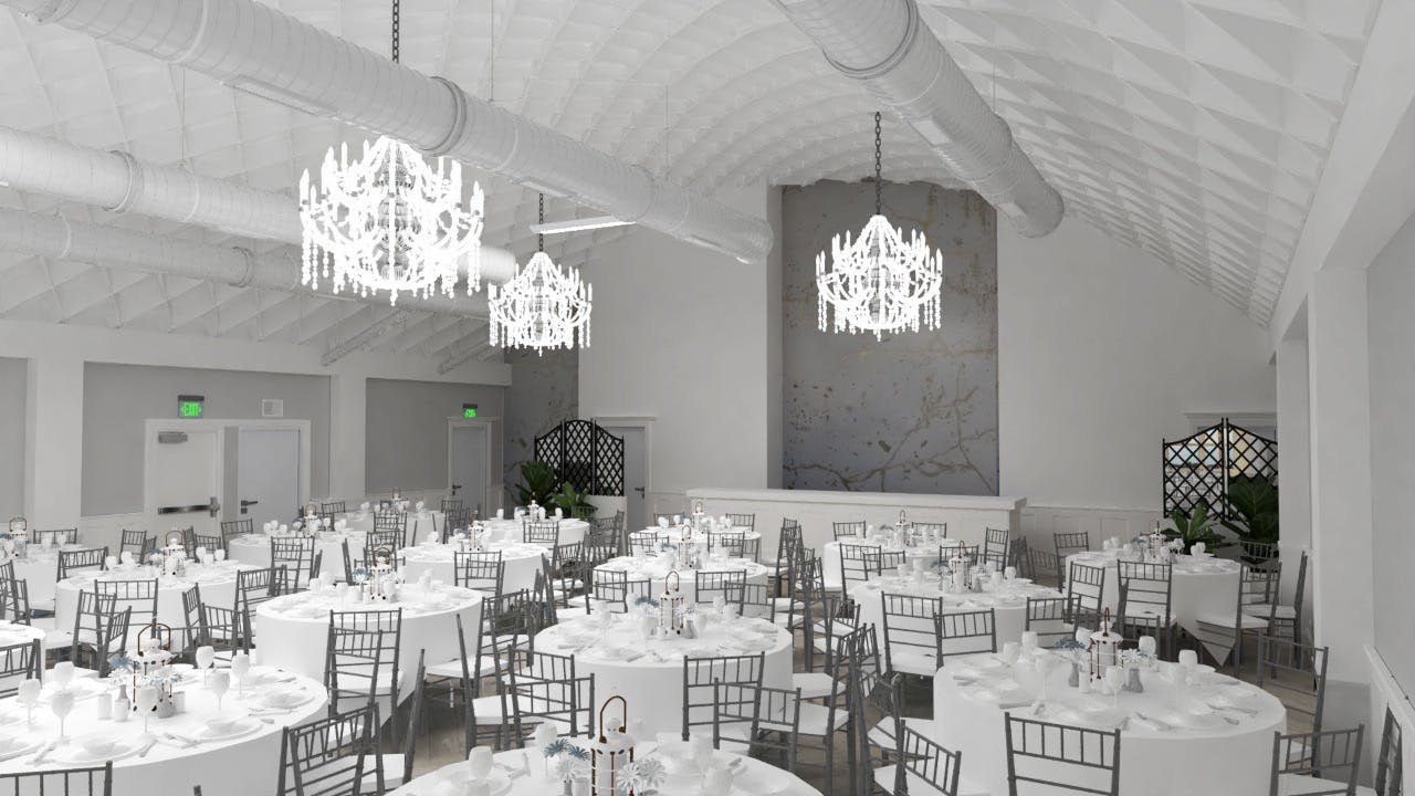 Elegant VASA San Diego event space with round tables, ideal for weddings and corporate events.
