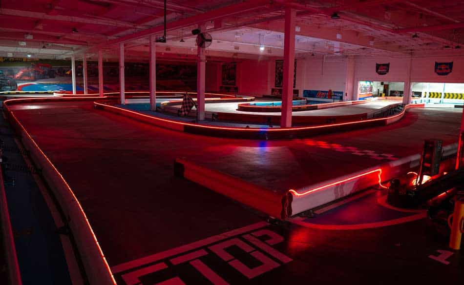 Indoor go-kart track at K1 Speed Burbank, perfect for corporate events and team-building.