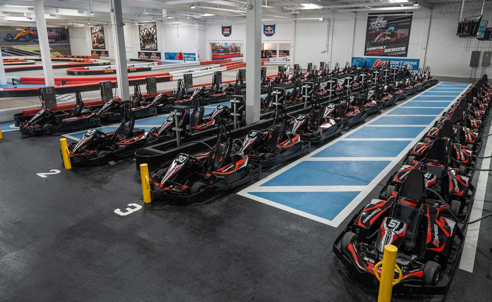 Indoor go-kart racing at K1 Speed Burbank, perfect for corporate team-building events.