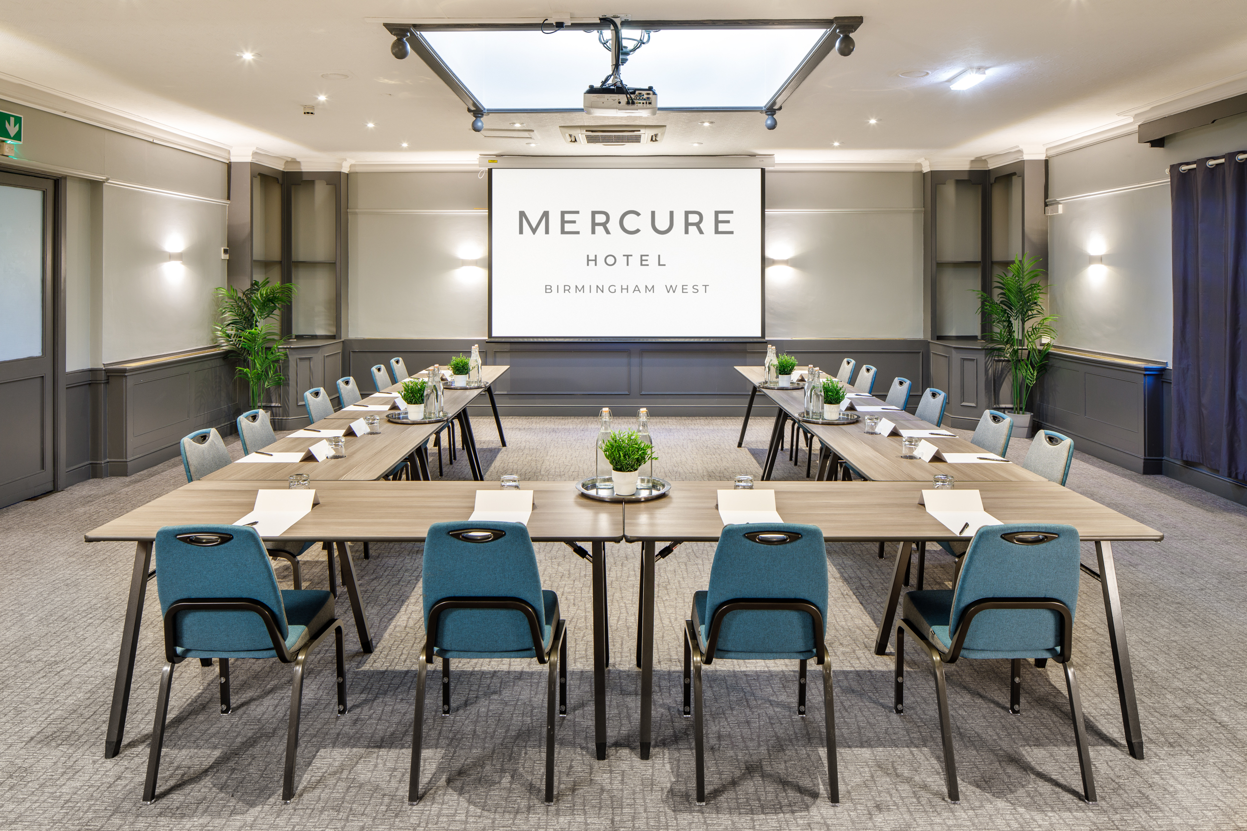 Chase Suite meeting room at Mercure Birmingham, U-shaped table for corporate events.