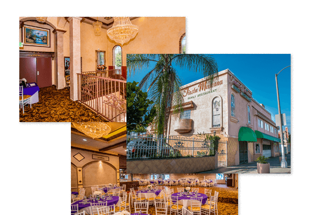 Elegant banquet hall with chandeliers, perfect for events and celebrations.