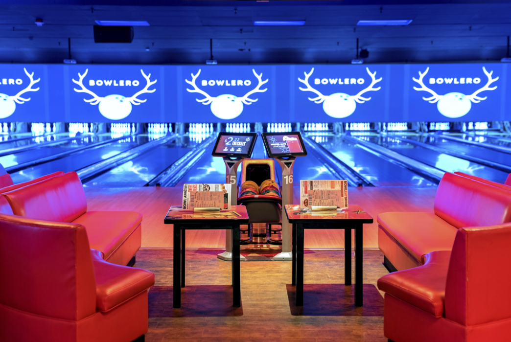 Vibrant bowling alley at Bowlero Cerritos, ideal for corporate events and team-building.