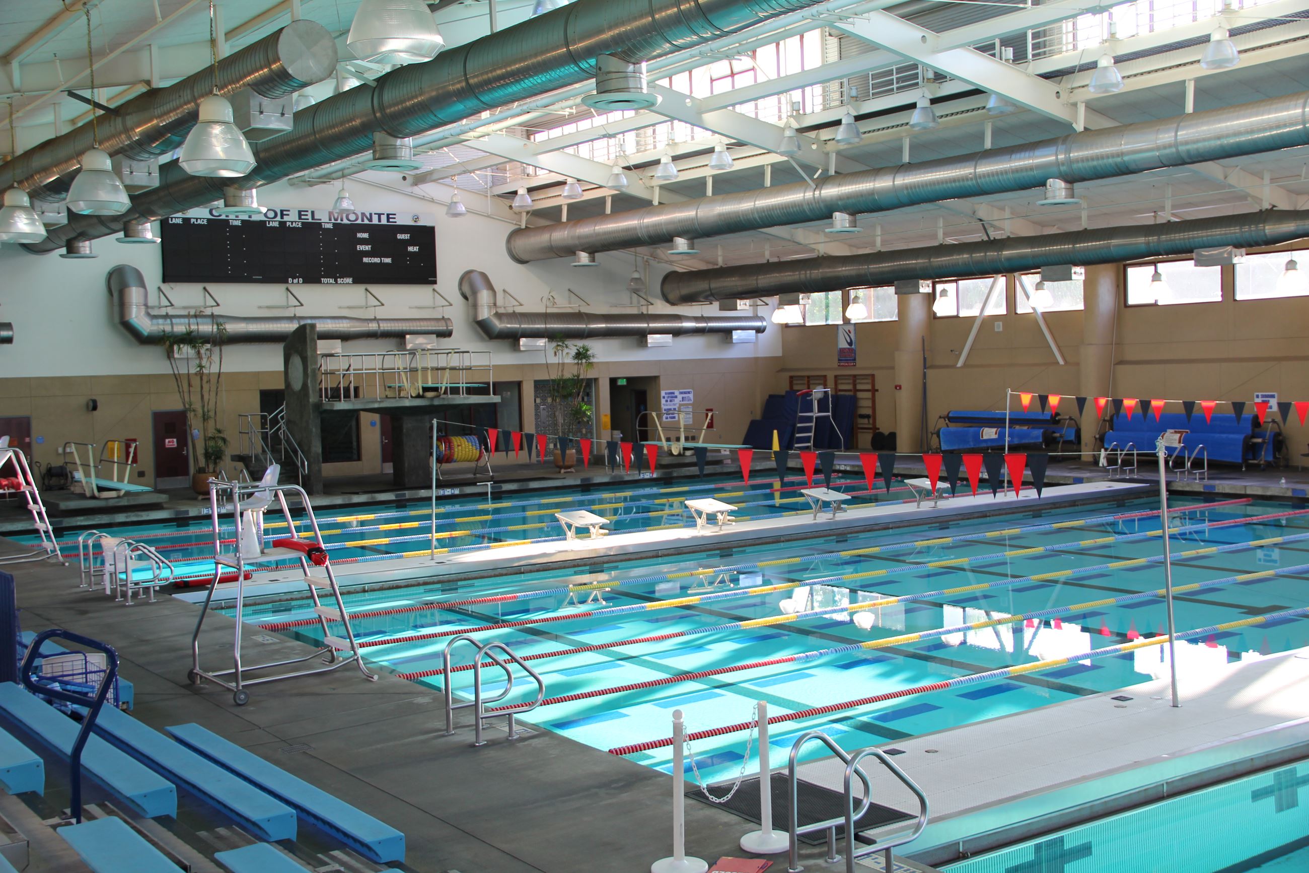 Indoor swimming pool at El Monte Aquatic Center, perfect for swim meets and training.