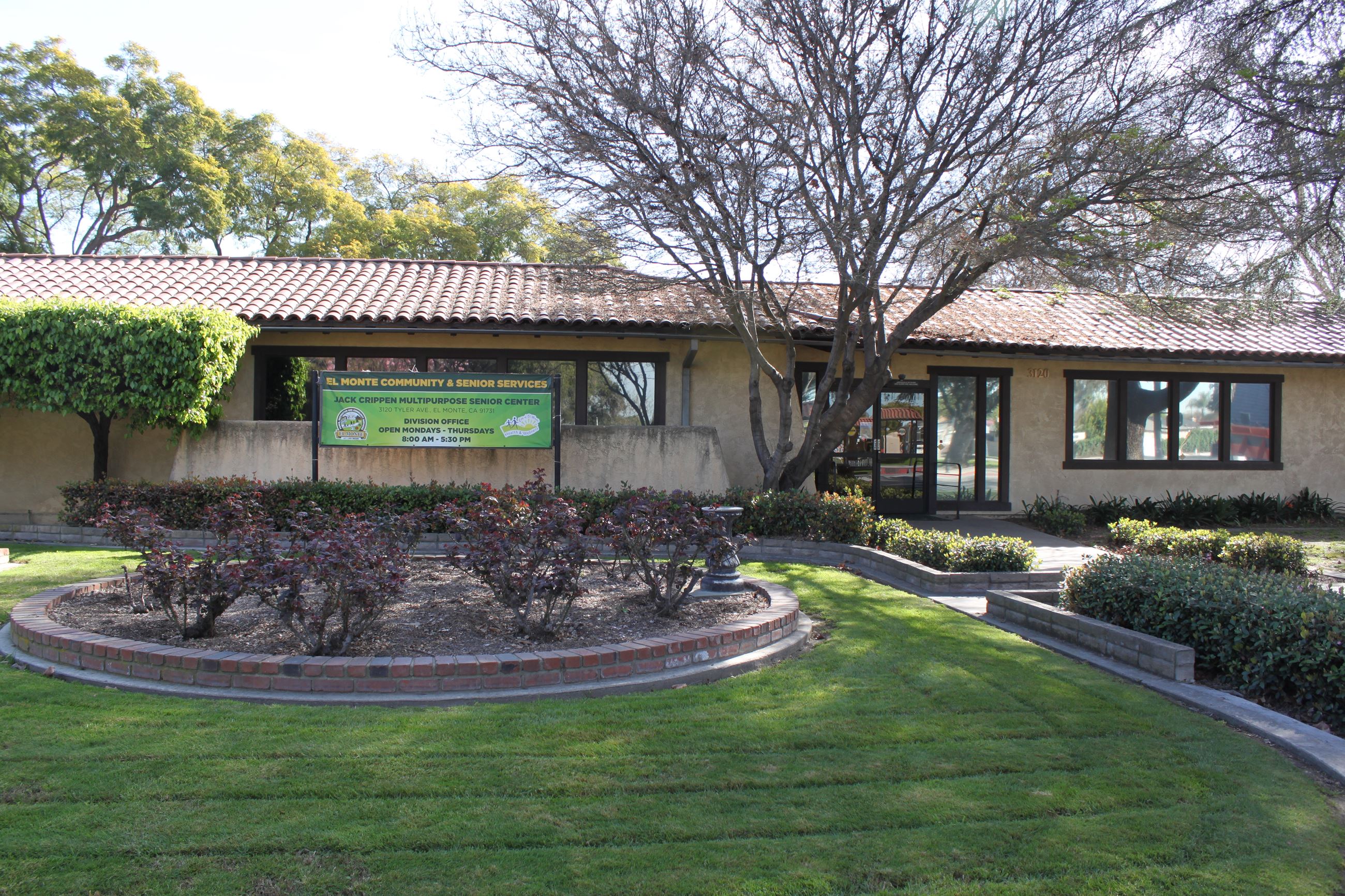 Large Stage at El Monte City Hall, ideal venue for meetings and events with landscaped garden.
