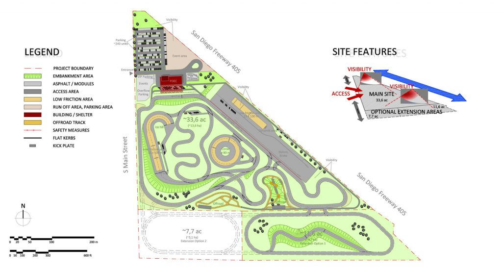 Porsche Experience Center layout for events with clear zones and access points.