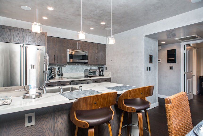 Modern kitchen at Point Loma Tennis Club, ideal for gatherings and meetings.
