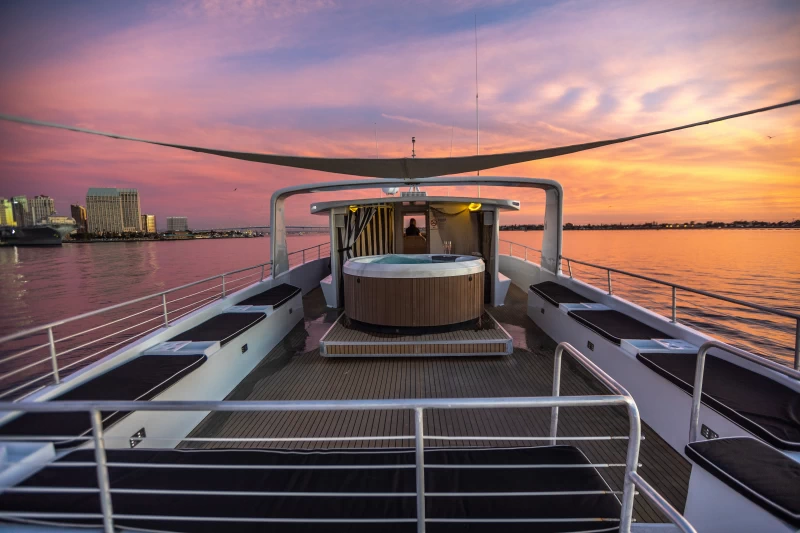 Nerissa Yacht event space with hot tub, perfect for corporate retreats and social celebrations.
