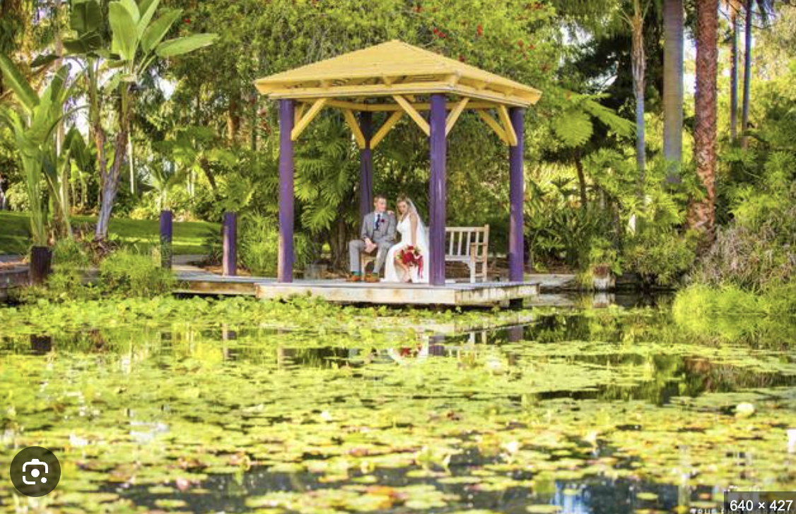 Lagoon Gazebo at The Point: serene wedding venue with lush greenery and tranquil water.