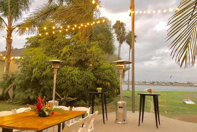Inviting outdoor event space with string lights, perfect for networking gatherings.