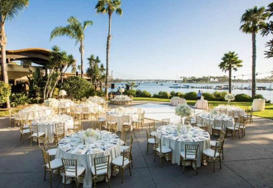 Elegant outdoor event space at Island Point Lawn with waterfront view, perfect for weddings.
