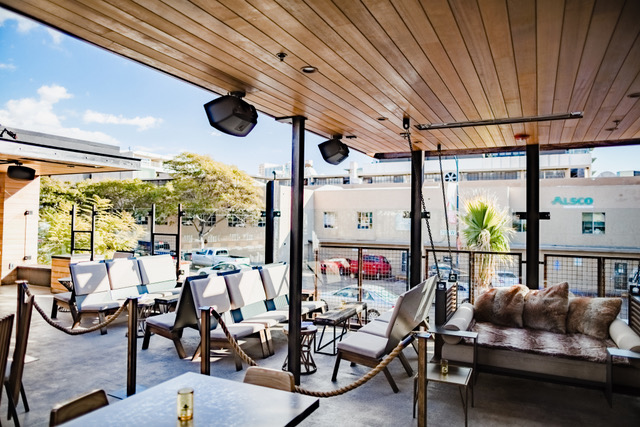 Stylish outdoor event space at Crow's Nest, ideal for networking and cocktail receptions.