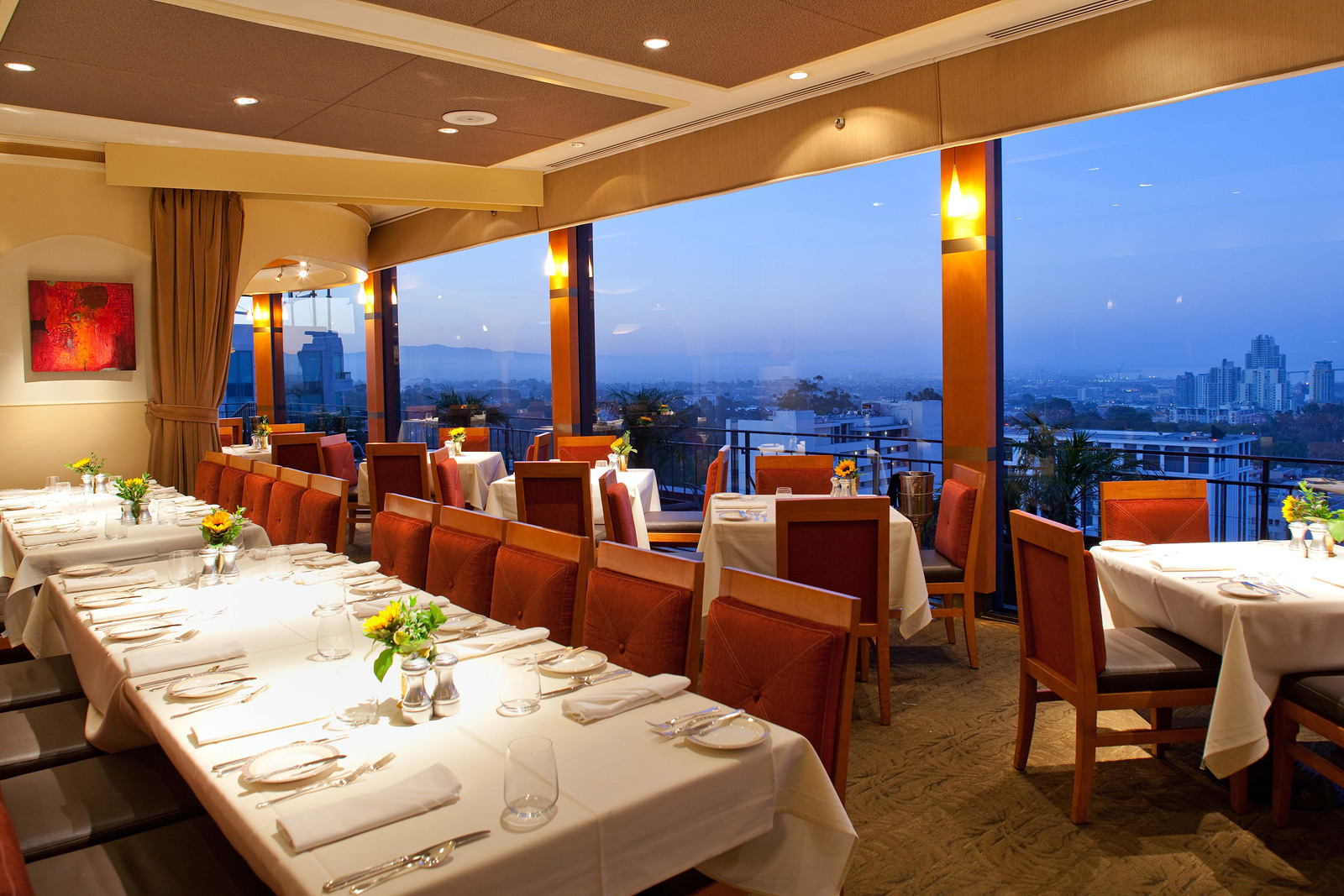 Elegant patio dining at Mister A's, perfect for corporate events and private gatherings.