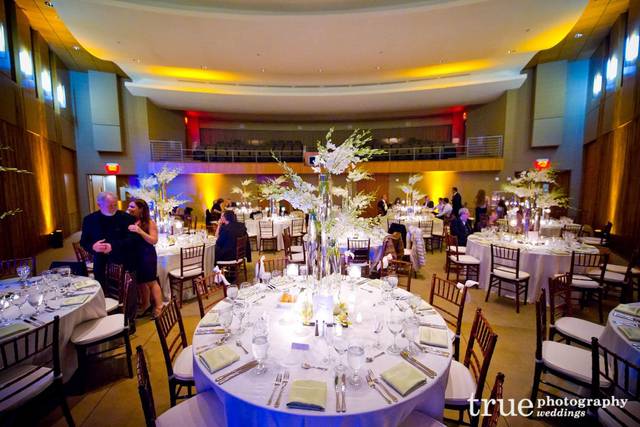 Elegant event space in San Diego with floral centerpieces for weddings and corporate events.