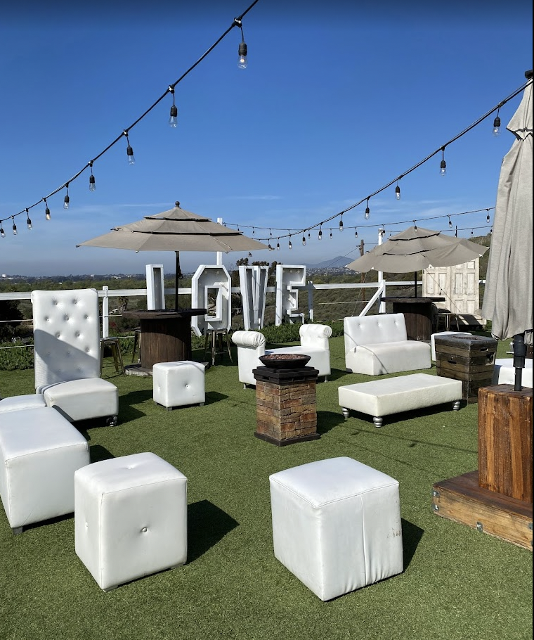 Stylish San Diego gazebo with modern lounge furniture for elegant outdoor events.