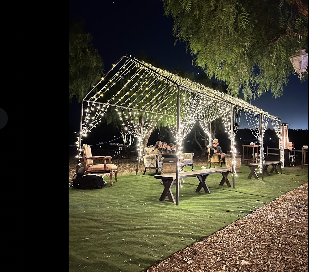 Gazebo in San Diego with string lights, ideal for outdoor events and gatherings.
