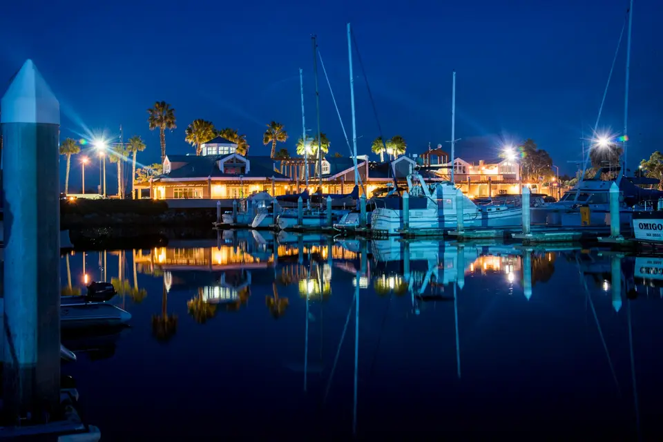 Bayside Pavilion at night, ideal venue for outdoor events and receptions.