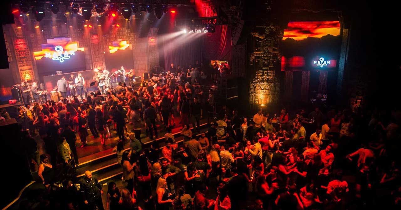 Mayan Theater event space with vibrant crowd enjoying live music and dynamic lighting.