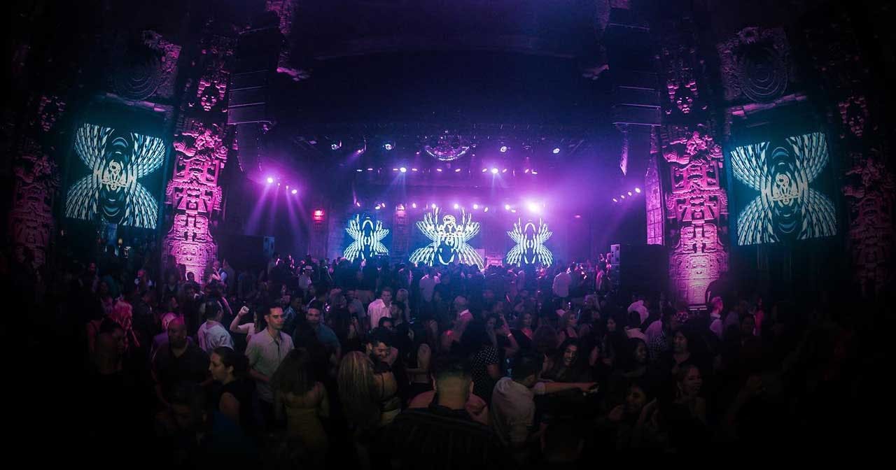 Mayan Theater event space with dynamic lighting for nightlife and celebrations.