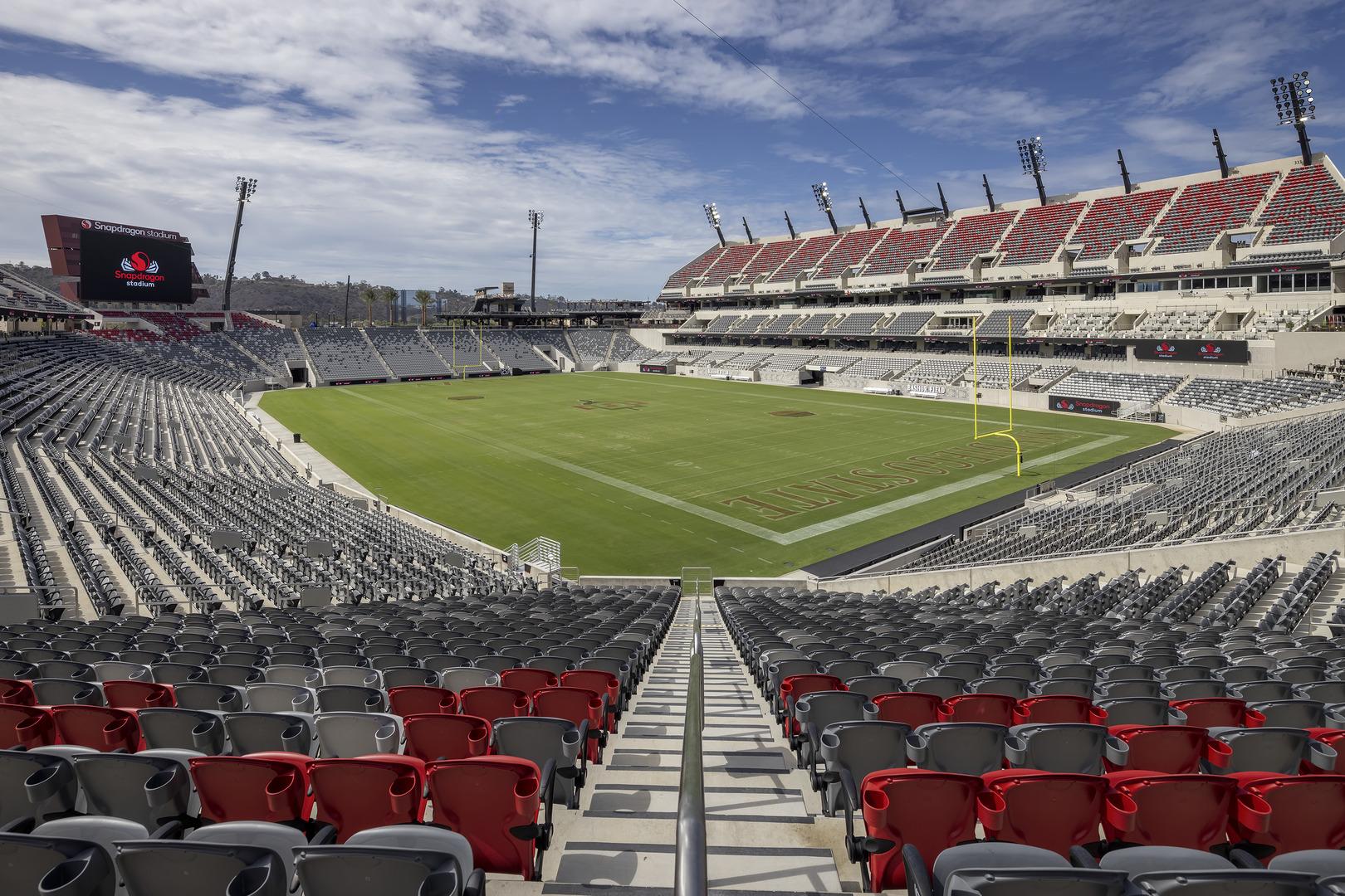 Snapdragon Stadium in San Diego, featuring a well-maintained field for sports and concerts.