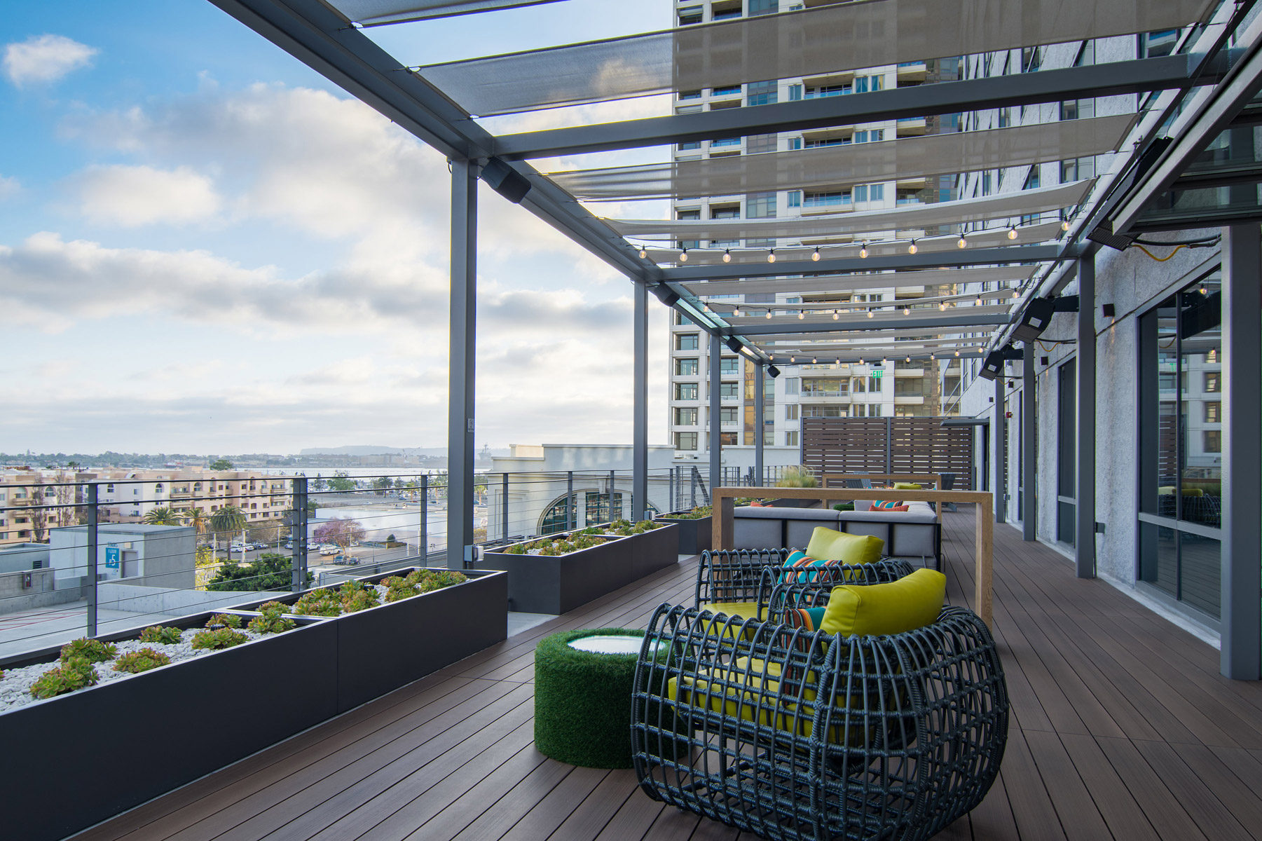 Modern outdoor wedding venue with stylish terrace and greenery at Deck655.