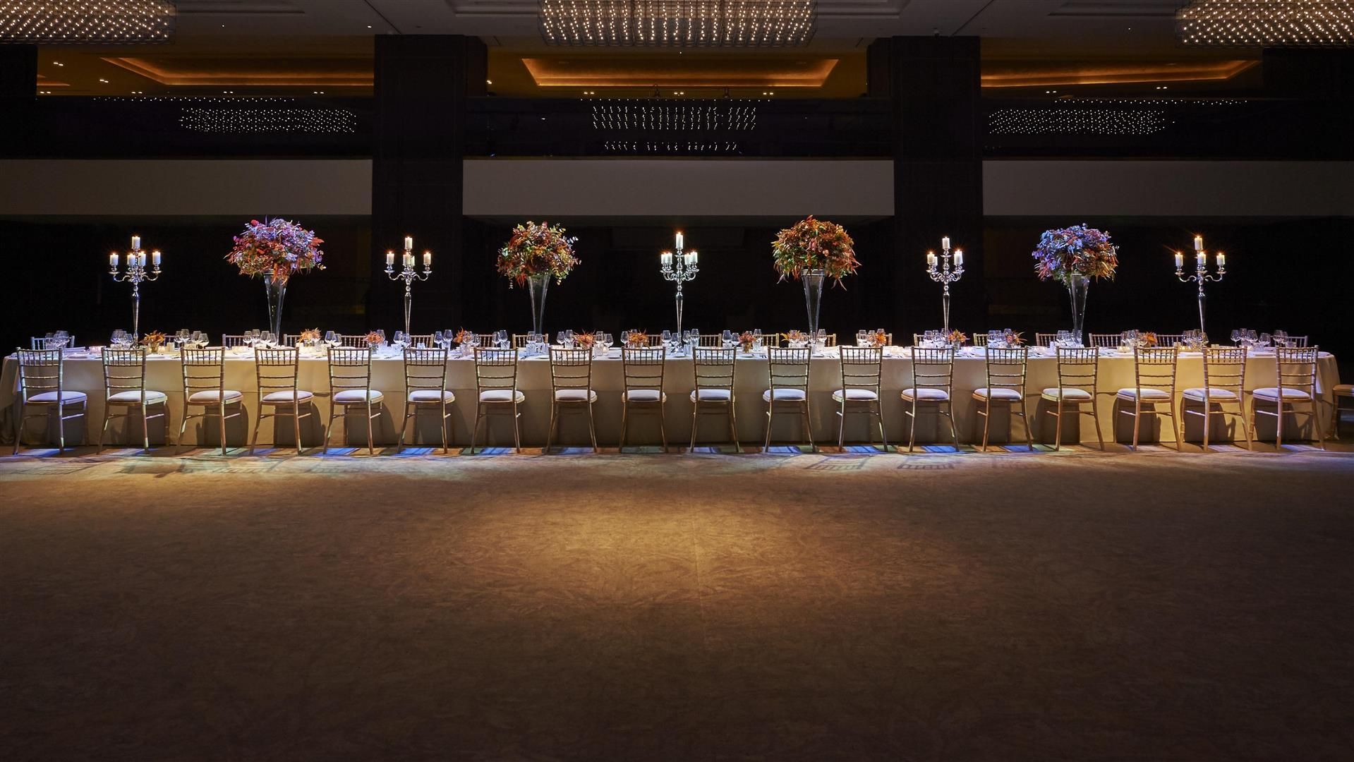 Hilton Bankside gala dinner, floral candelabra banquet