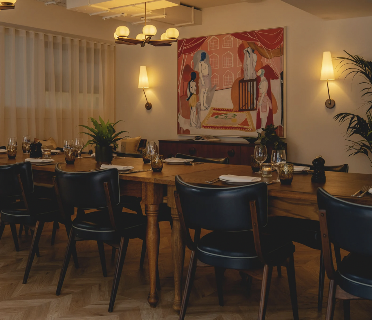 Private dining room at Cecconi's Shoreditch, ideal for intimate meetings and events.