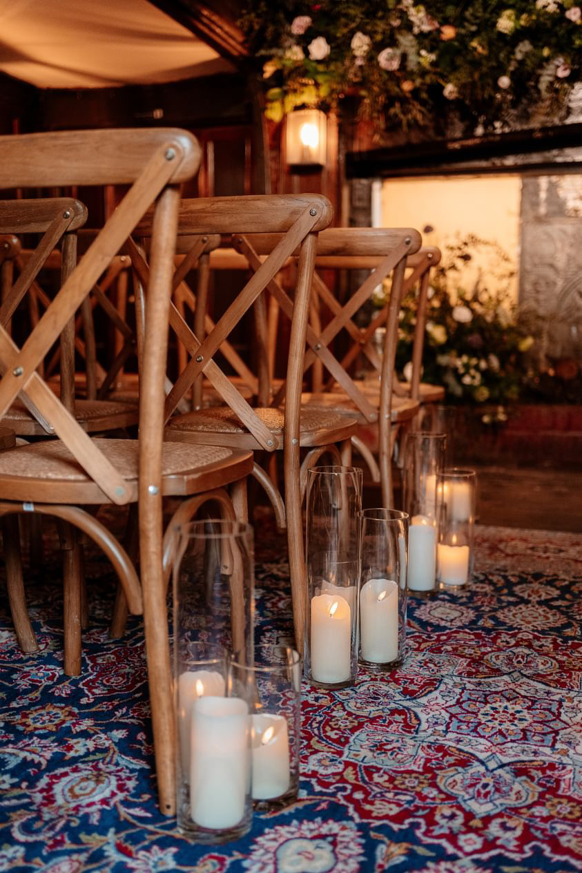 Intimate gathering setup in The Oak Room, Voco Lythe Hill Hotel, ideal for weddings and dinners.