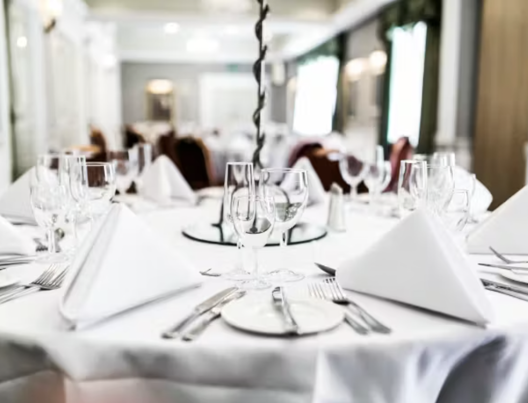 Prince of Wales Suite dining table, elegant setup for formal events in Angel Hotel Cardiff.