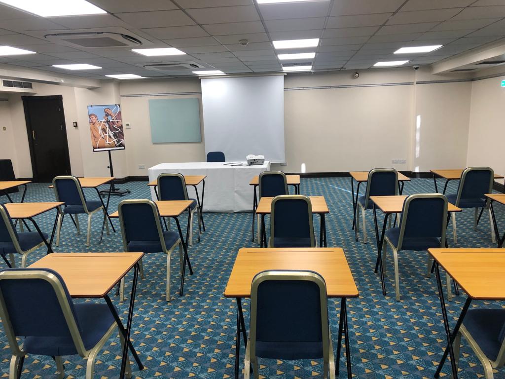 Prince of Wales meeting room setup for training workshop at Mercure Cardiff North Hotel.