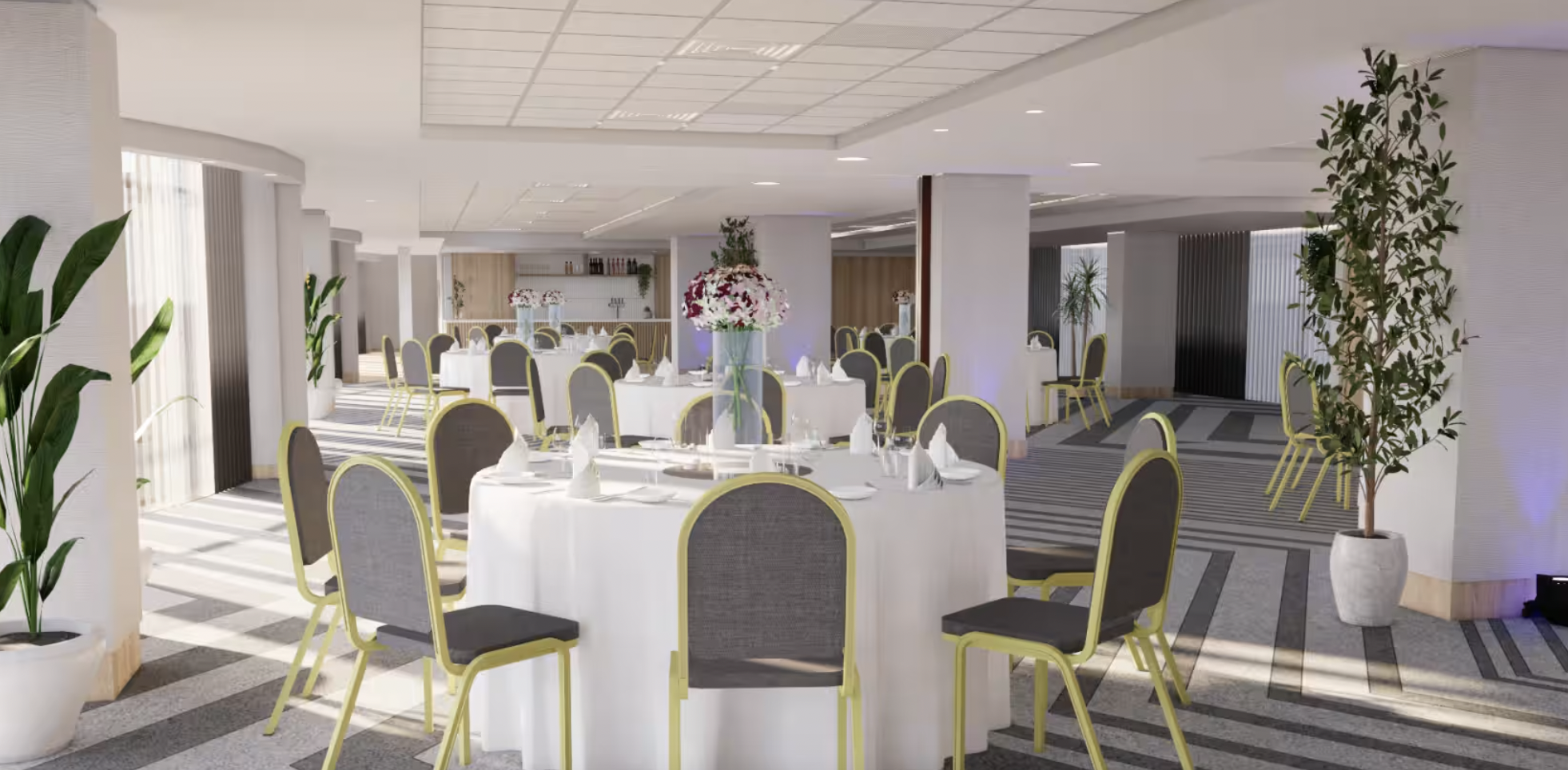 Piccadilly Suite at Manchester Marriott, elegant event space with round tables for gatherings.