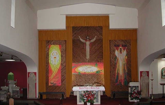 St John Fisher Church Hall with vibrant altar, perfect for weddings and religious events.