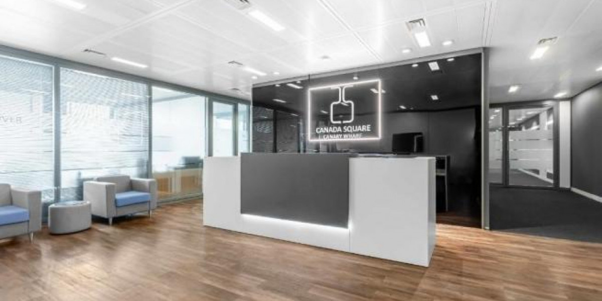 Modern reception area in Virtual Offices, Canary Wharf - ideal for corporate events.