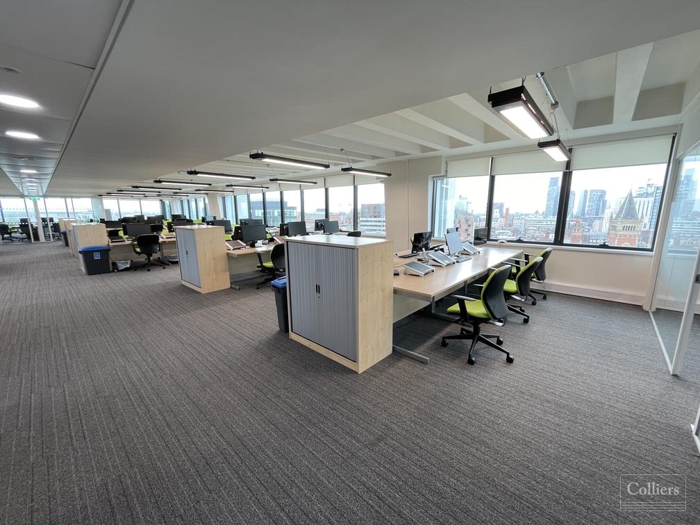 Modern private office with large windows, ideal for workshops and team activities.