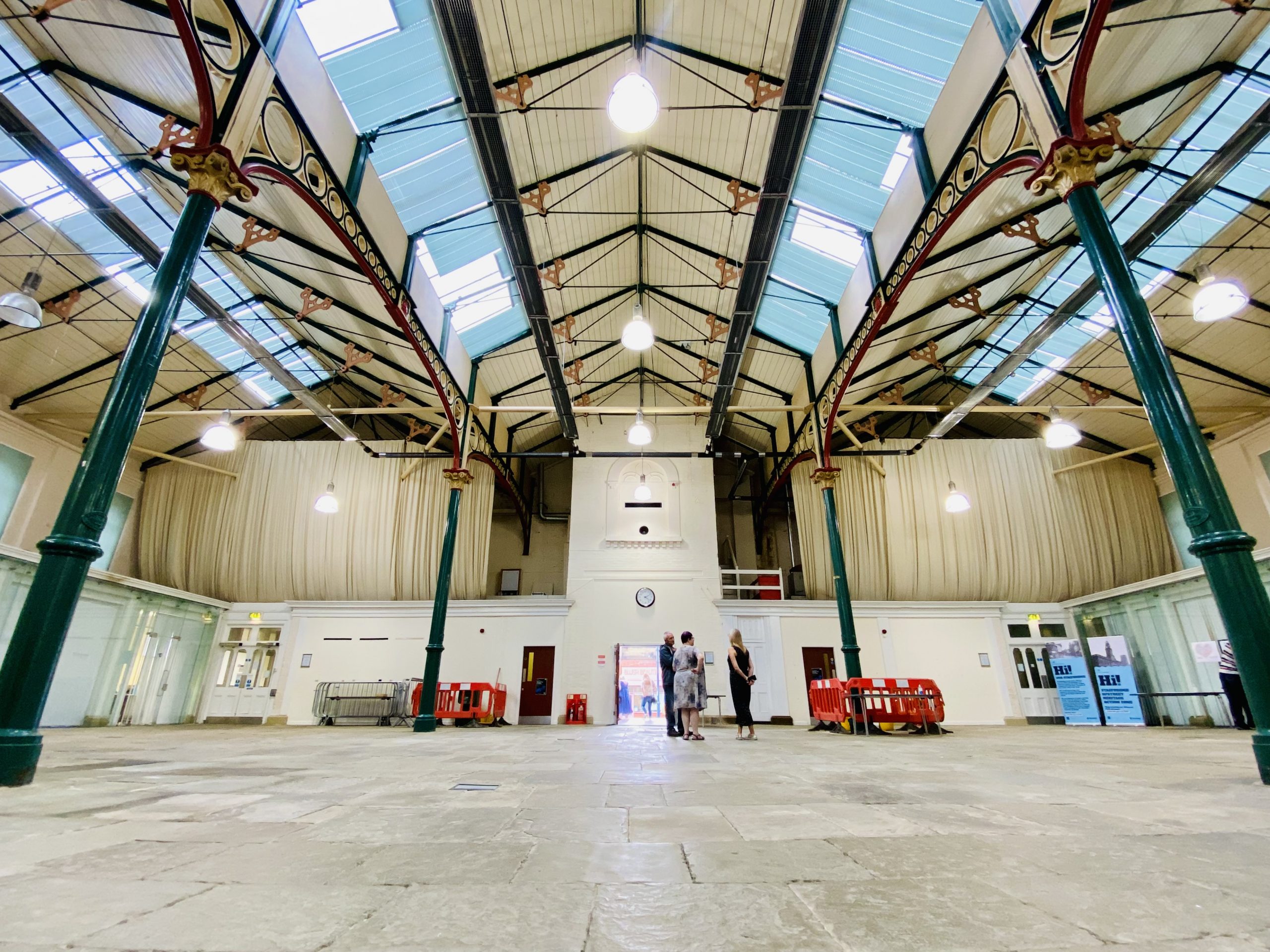 Spacious Stalybridge Civic Hall with high ceilings, ideal for events and exhibitions.