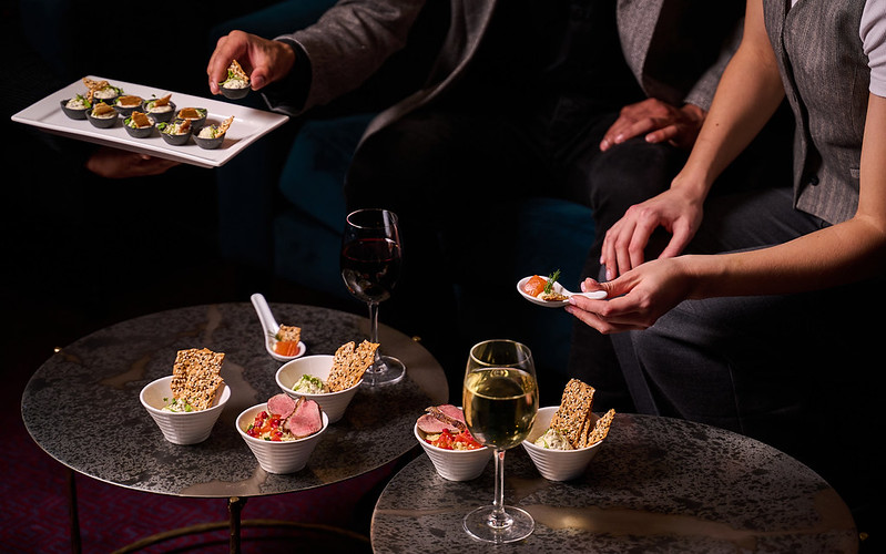 Elegant catering setup at Sky Bar, London Coliseum for sophisticated events and networking.