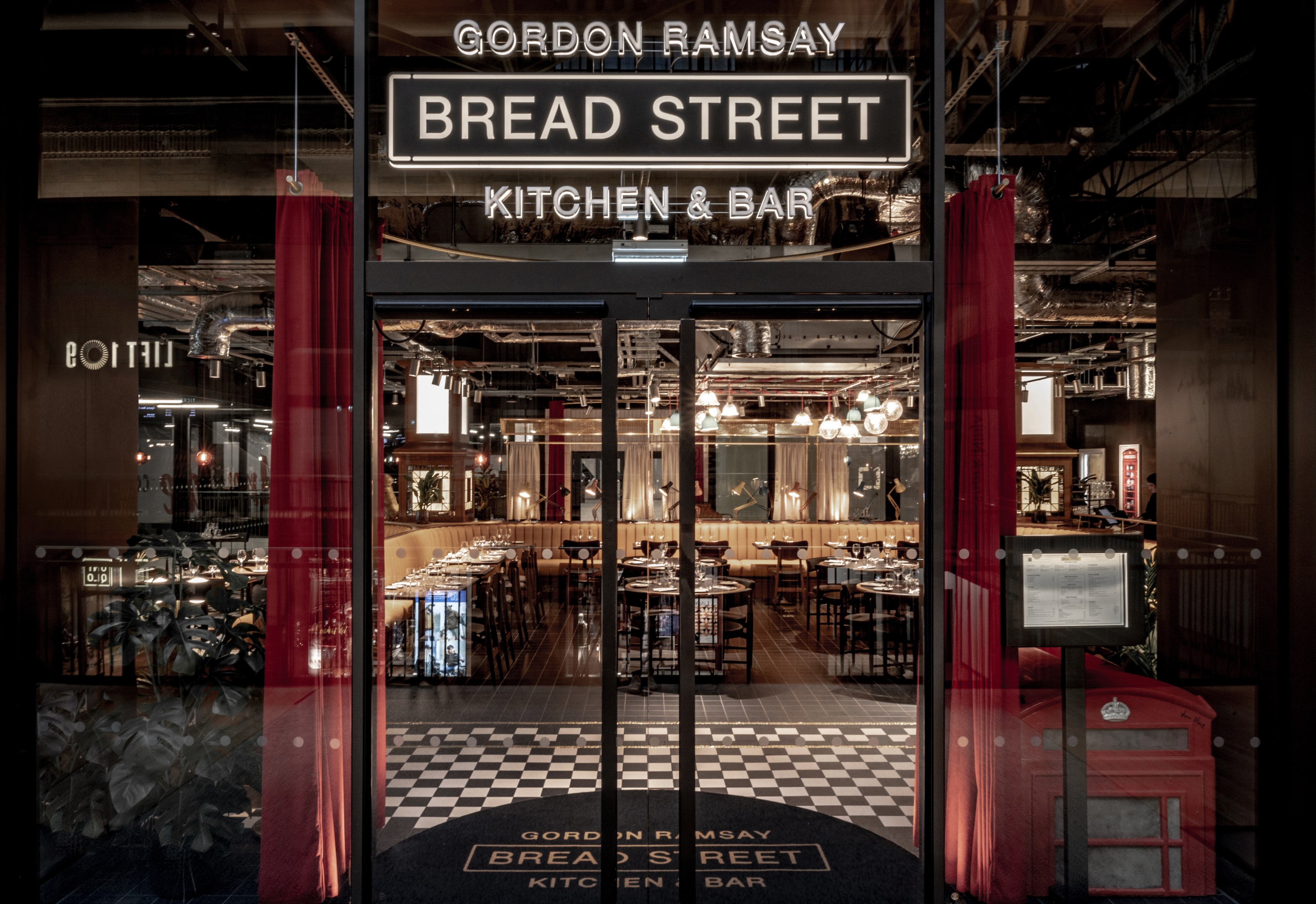 Exclusive Hire at Bread Street Kitchen, modern entrance for events and gatherings.
