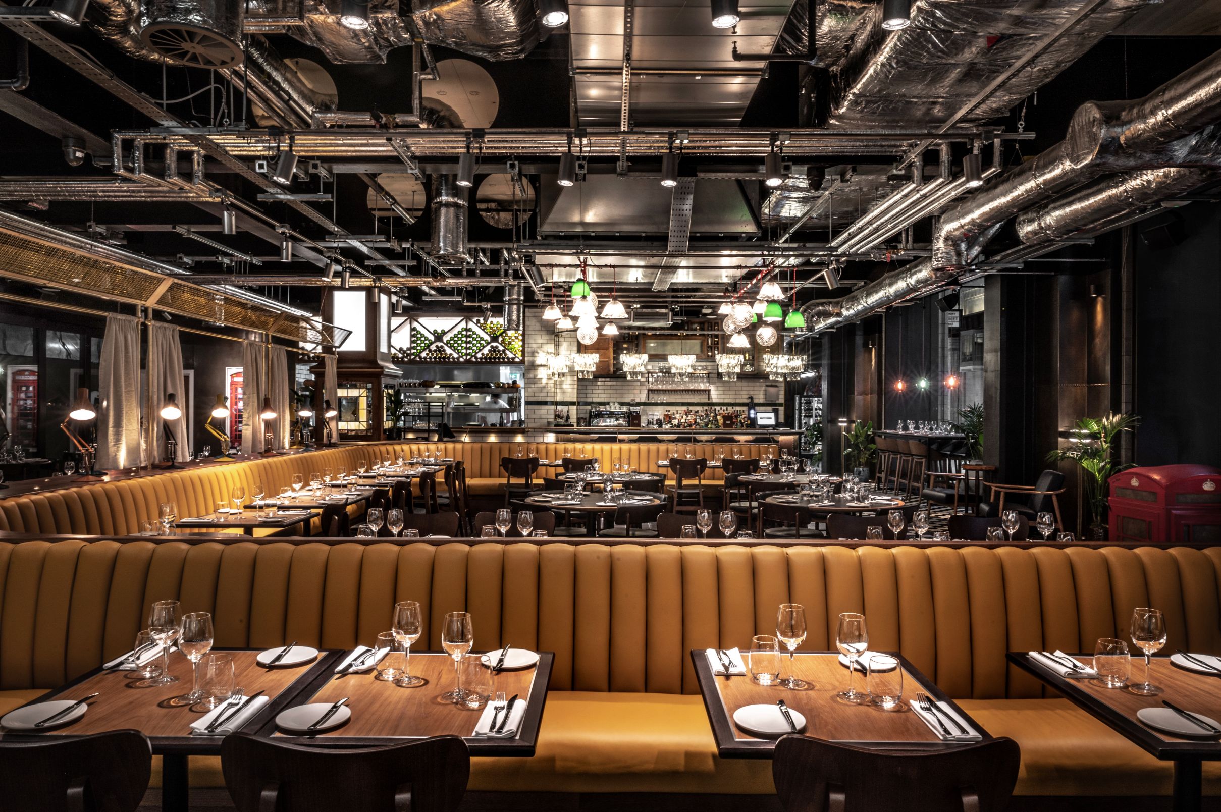 Modern restaurant venue with stylish seating for events at Bread Street Kitchen, Battersea.